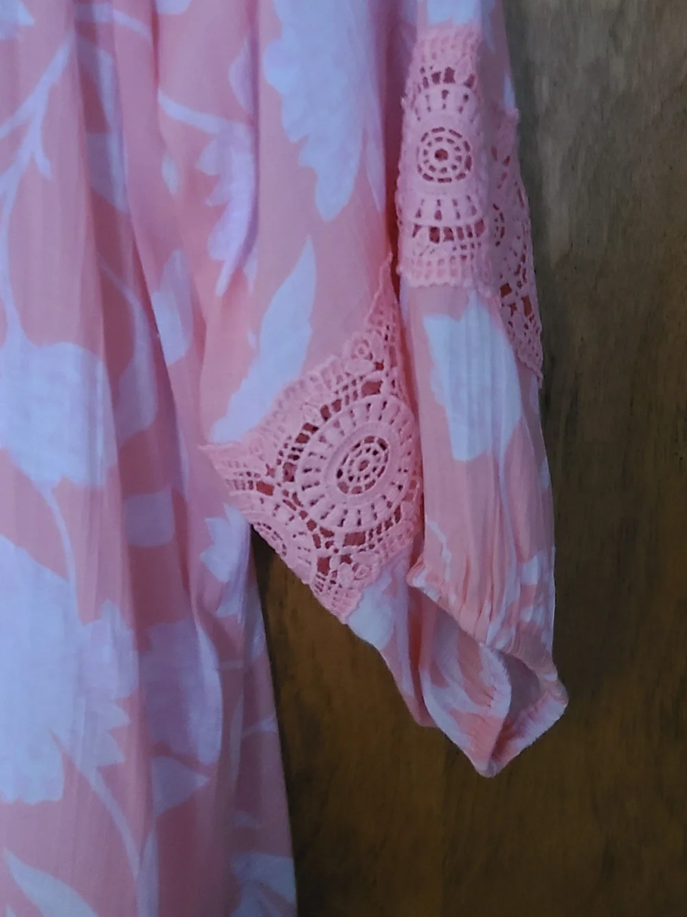Lee Pink Floral Crochet-Sleeve Blouse